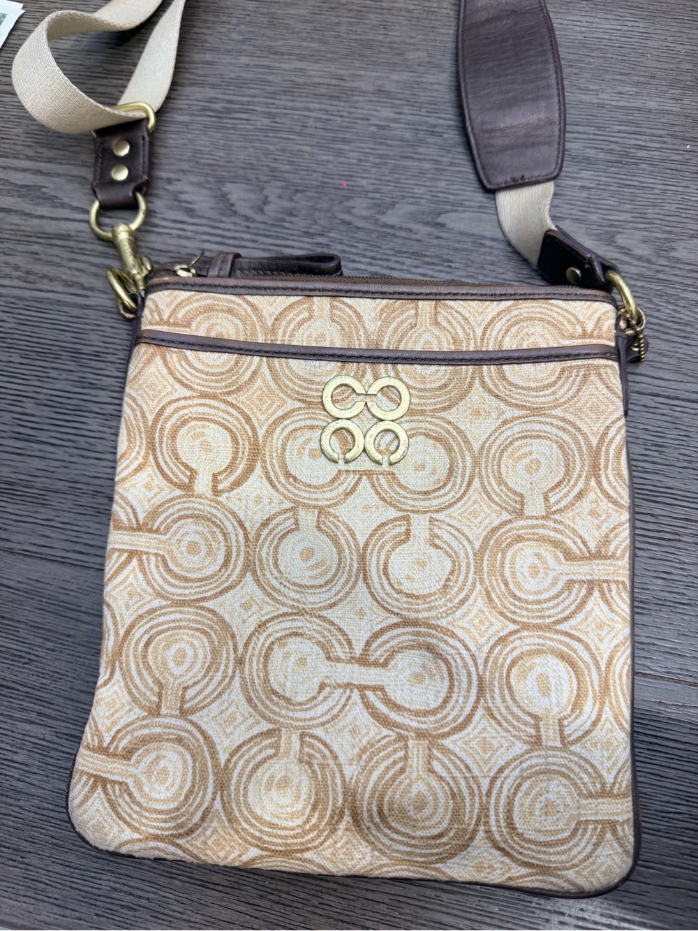 Coach Cream and Gold Geometric Crossbody Bag